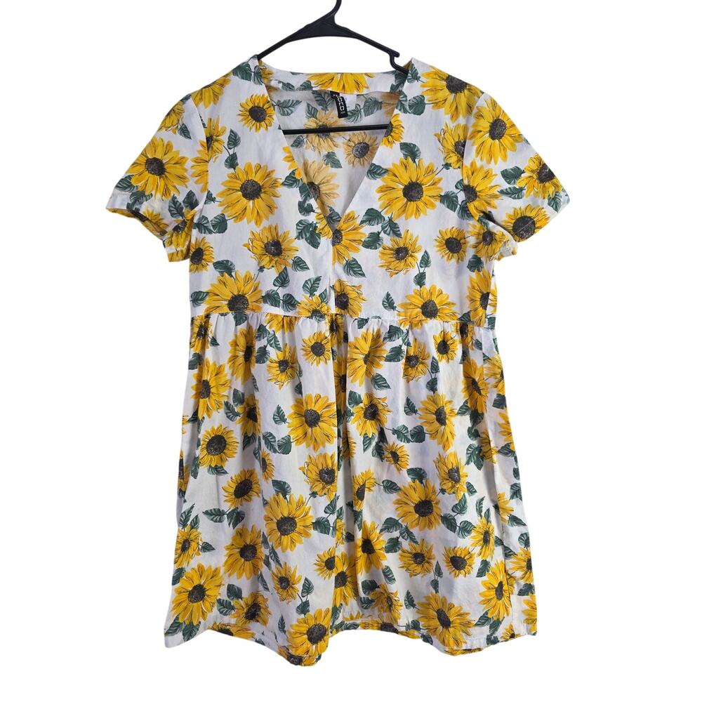 H&M Divided Sunflower Mini Dress S Womens Floral Coquette V Neck Summer Light‎